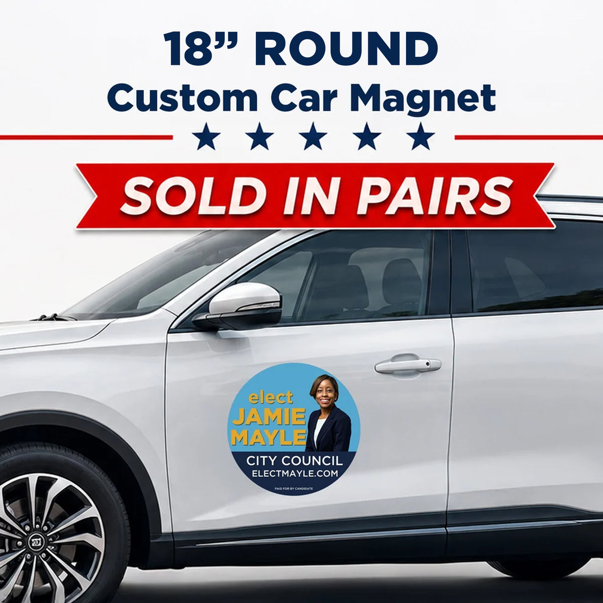 Pair of custom 18-inch round car magnets
