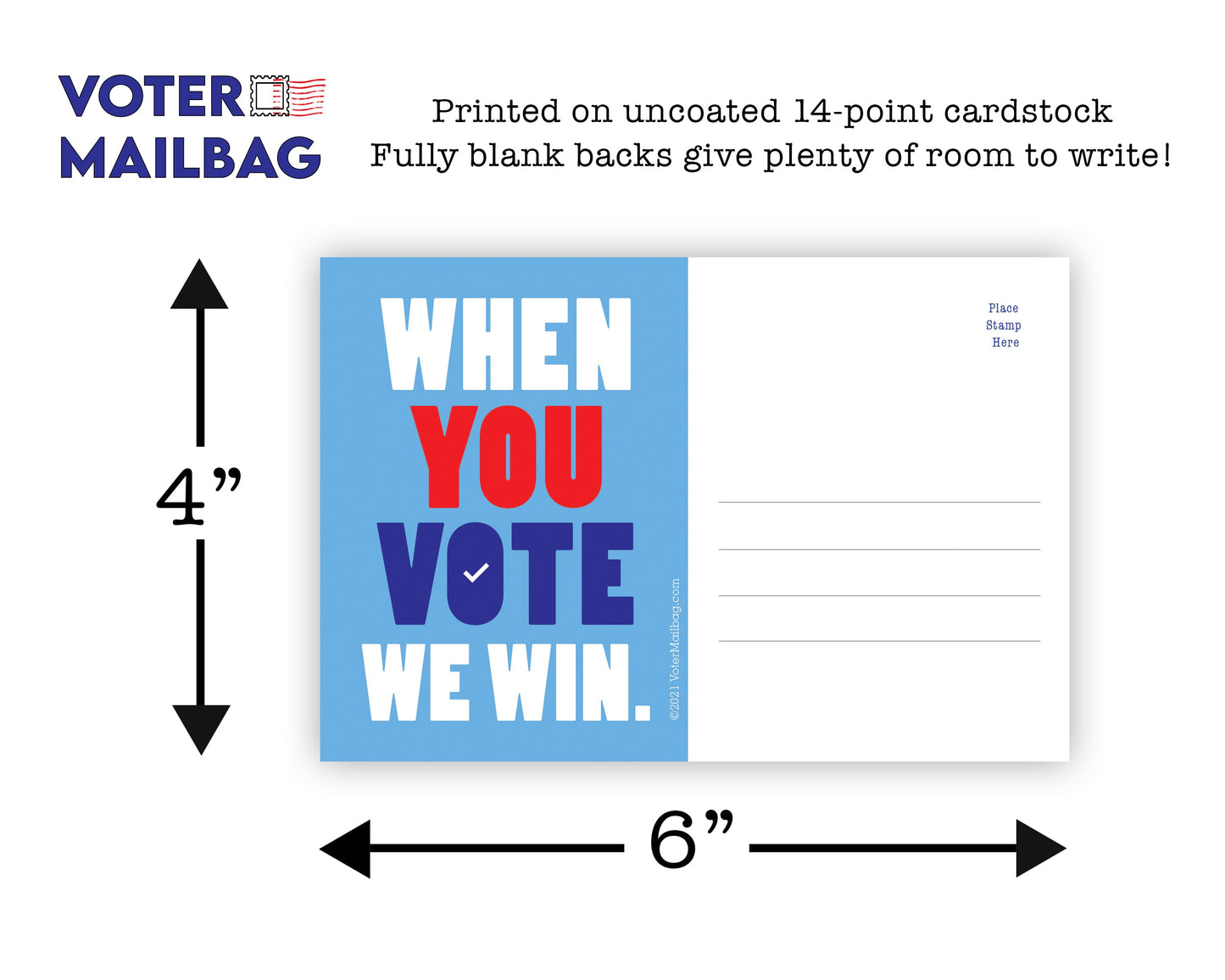 When You Vote We Win Blank 4x6 Voter Postcards