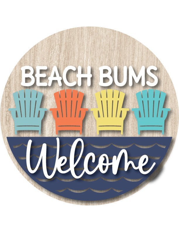 Beach Bums Front Door Décor – Round Coastal Welcome Sign for Beach Lovers