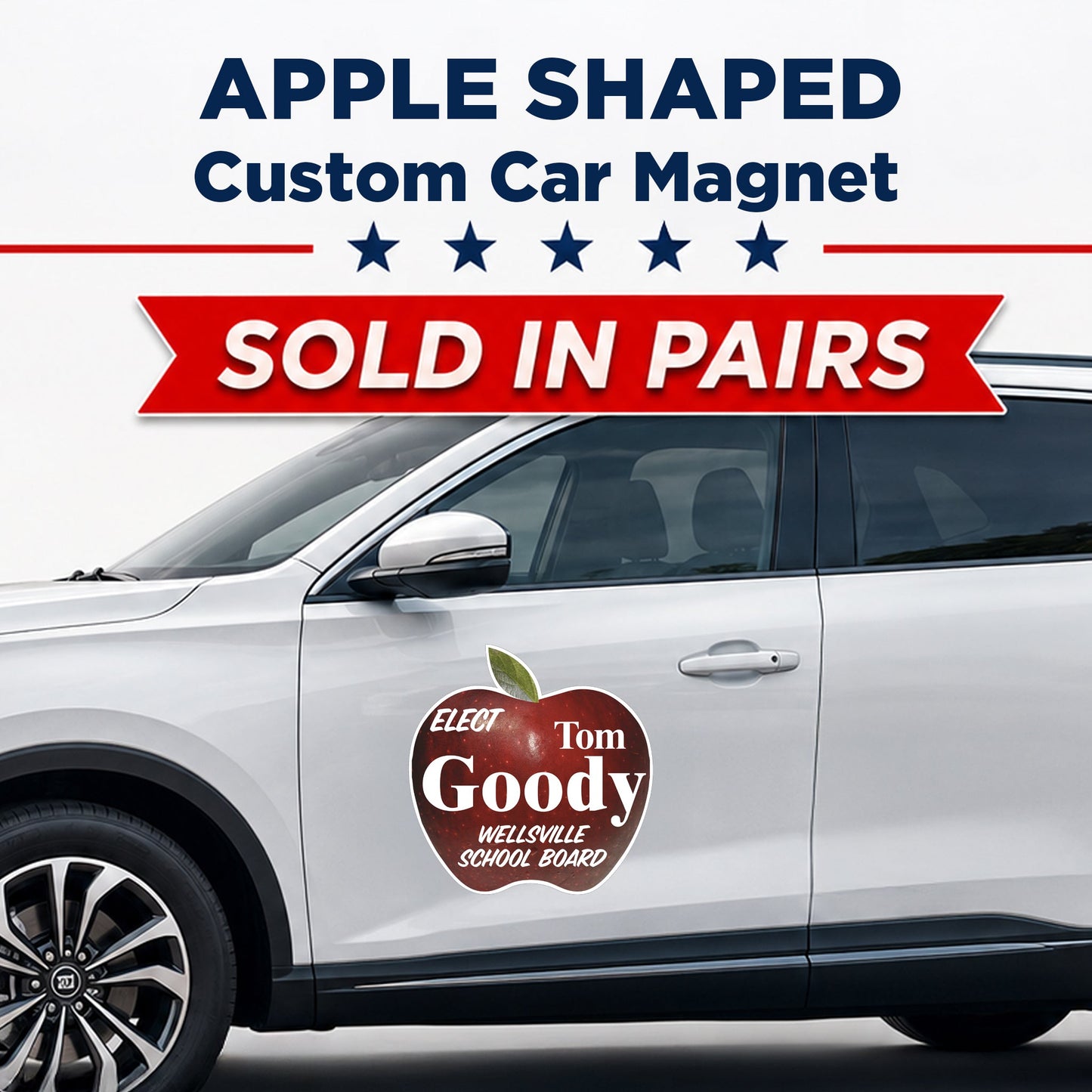 Custom Apple Shaped Car Magnets (Pair) 23" Personalized Magnetic Vehicle Signs