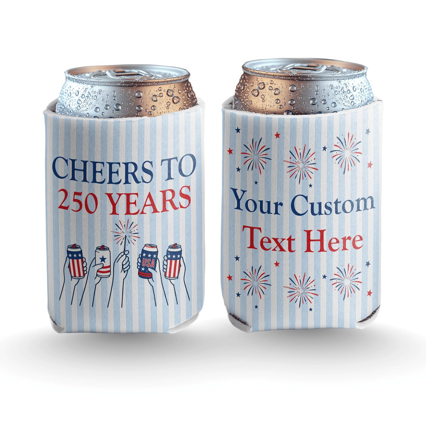 Custom Cheers to 250 Years Can Coolers, Personalized USA 250th Anniversary Drink Sleeves, 4th of July BBQ Party Favors, Made in USA