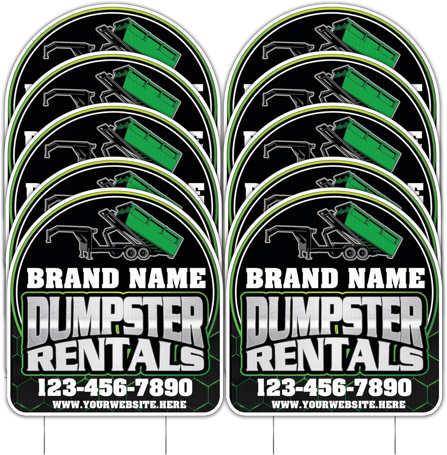 Custom Dumpster Rental Yard Signs | 10 - Pack | 20 EZ Stakes Included