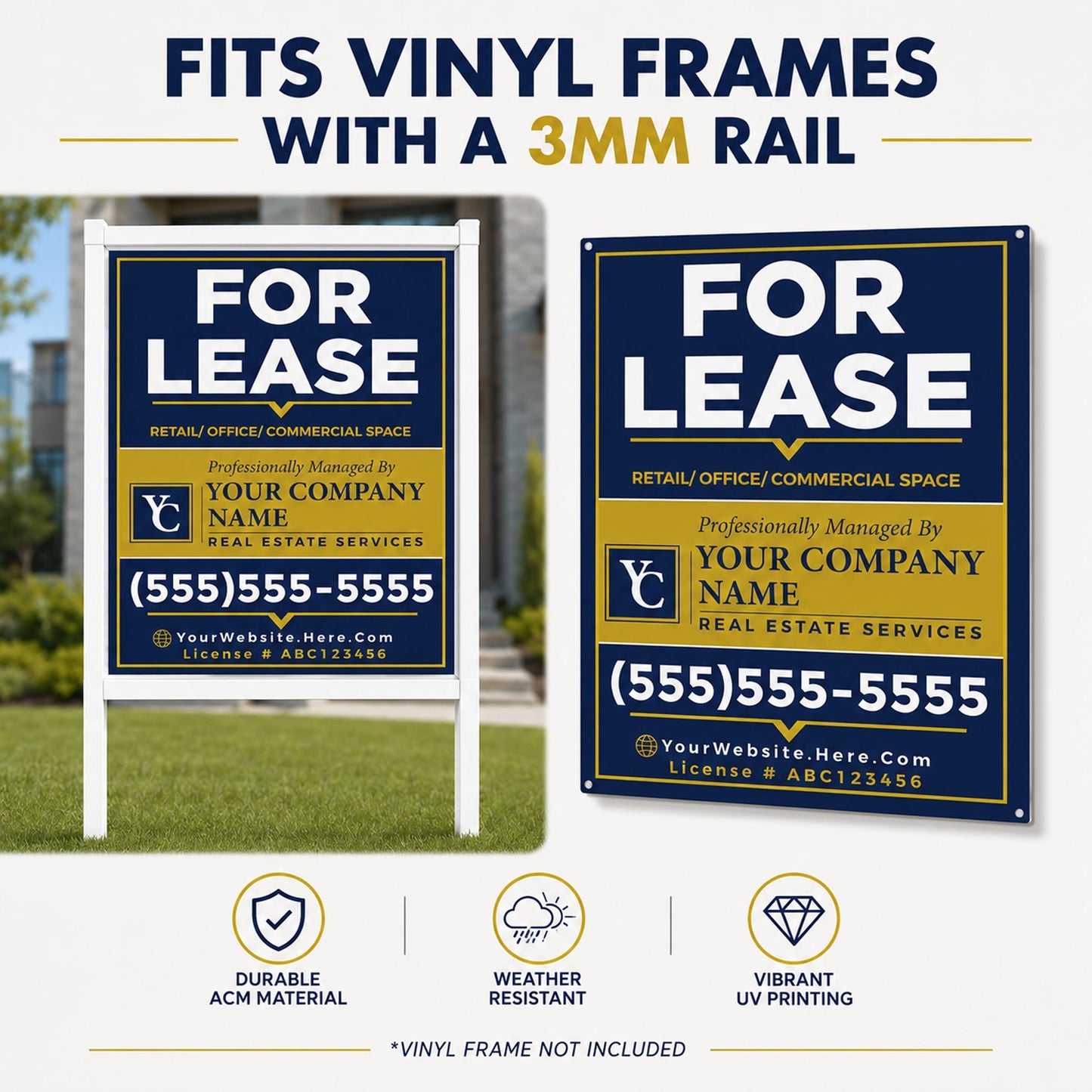 Custom For Lease Sign – 48x36 Aluminum Composite Commercial Real Estate Sign | Outdoor ACM Property Leasing Sign