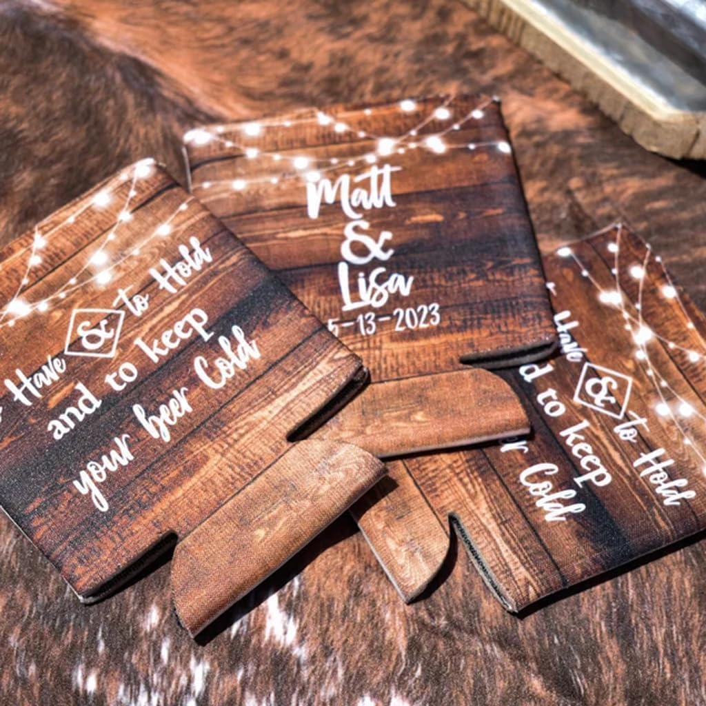 Custom Rustic Wood To Have and To Hold Wedding Can Coolers