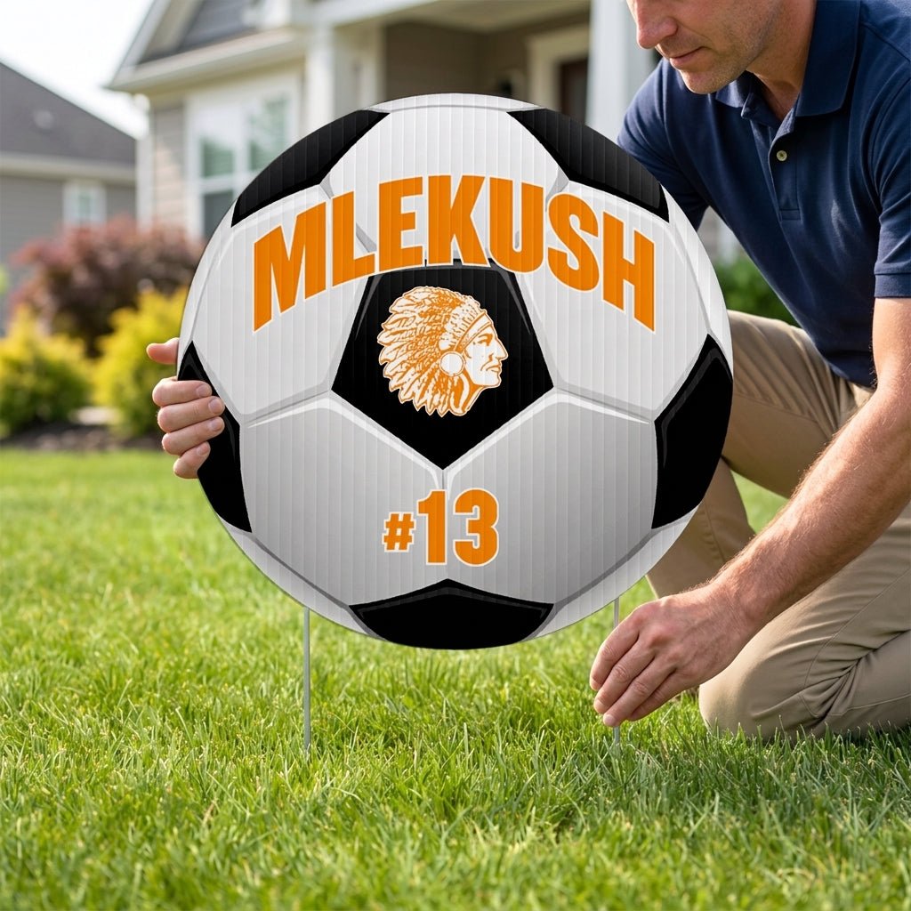 Custom Soccer Ball Player Name, Number and Mascot Fence & Yard Signs