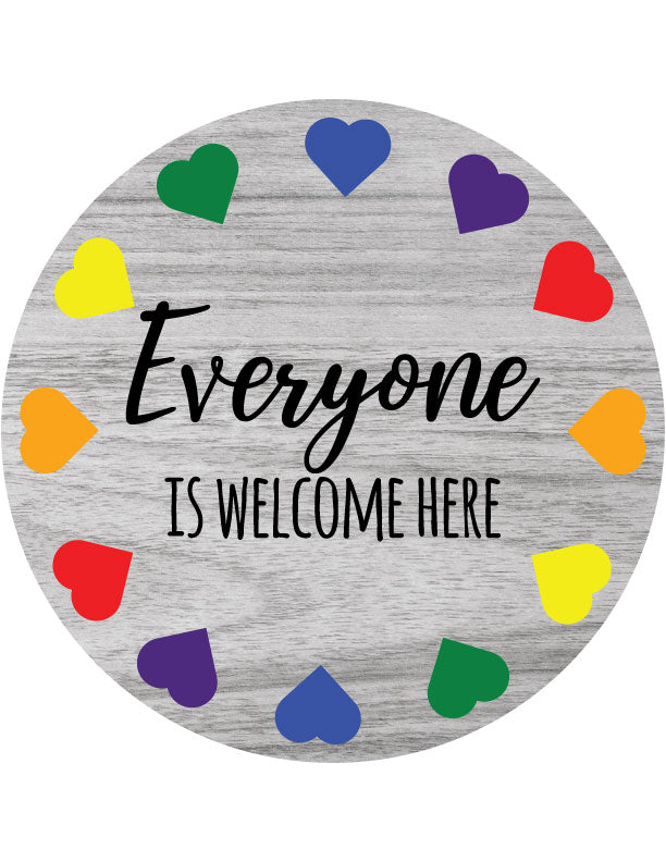 Everyone Is Welcome Here Front Door Decor – 15.75" Round Hanging Sign | Colorful & Inviting