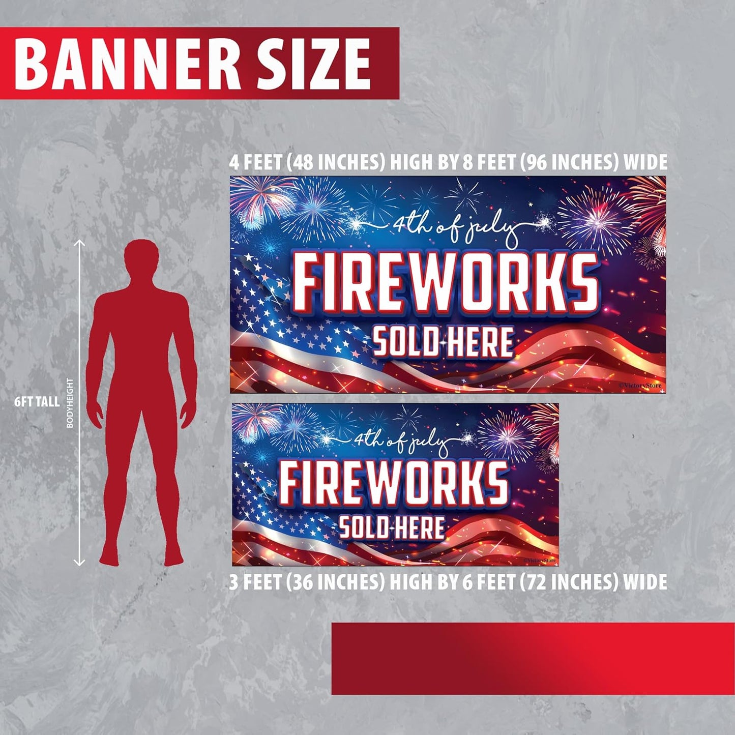 Fireworks Sold Here Banner - 4th of July Outdoor Sign - Waterproof Vinyl Banner with Grommets