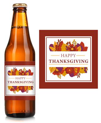 Floral Thanksgiving Beer Label – Waterproof Peel - and - Stick Label, 3" x 3"
