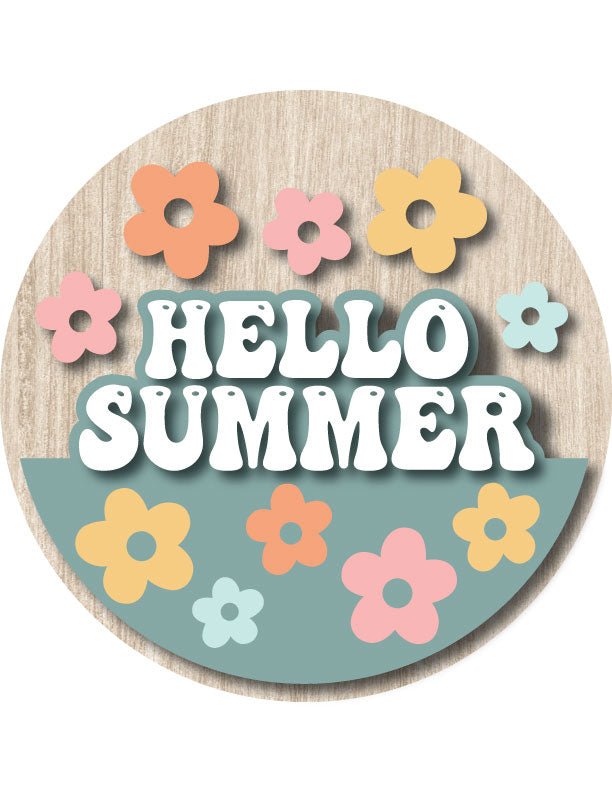 Hello Summer Front Door Decor – 15.75" Round Hanging Sign | UV - Printed, Durable Fiberboard