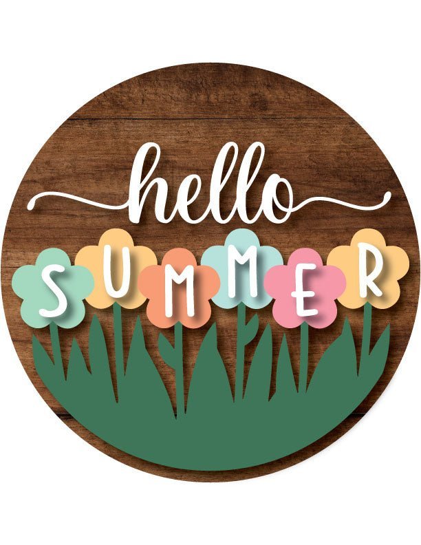 Hello Summer Front Door Decor – 15.75" Round Hanging Sign | Vibrant Floral Design, UV - Printed