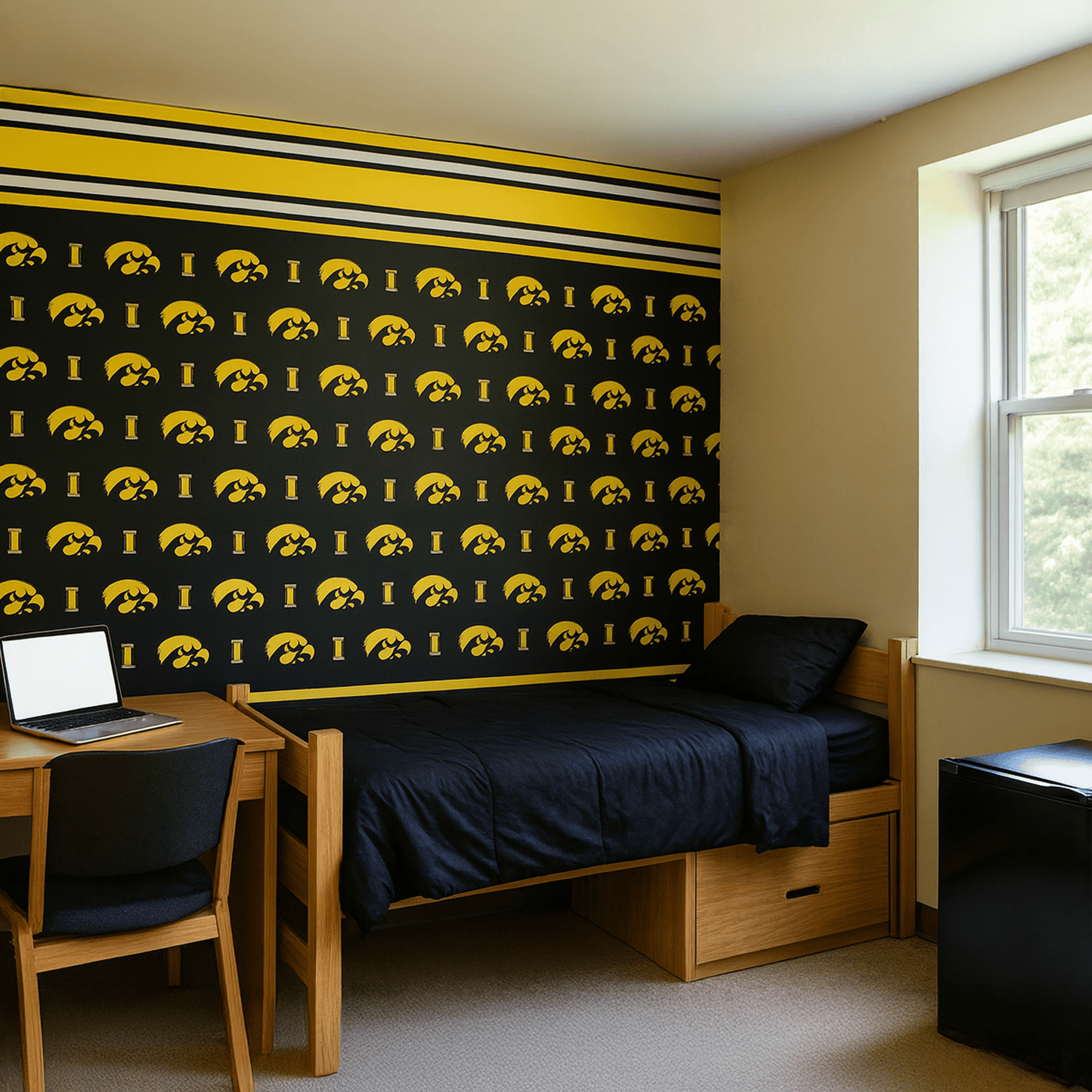 Iowa Hawkeyes Peel and Stick Wallpaper 12ft x 21in | NCAA University of Iowa Wall Décor | Easy Apply & Remove Vinyl | Matte Finish | Home, Dorm, Bedroom, or Man Cave – by VictoryStore