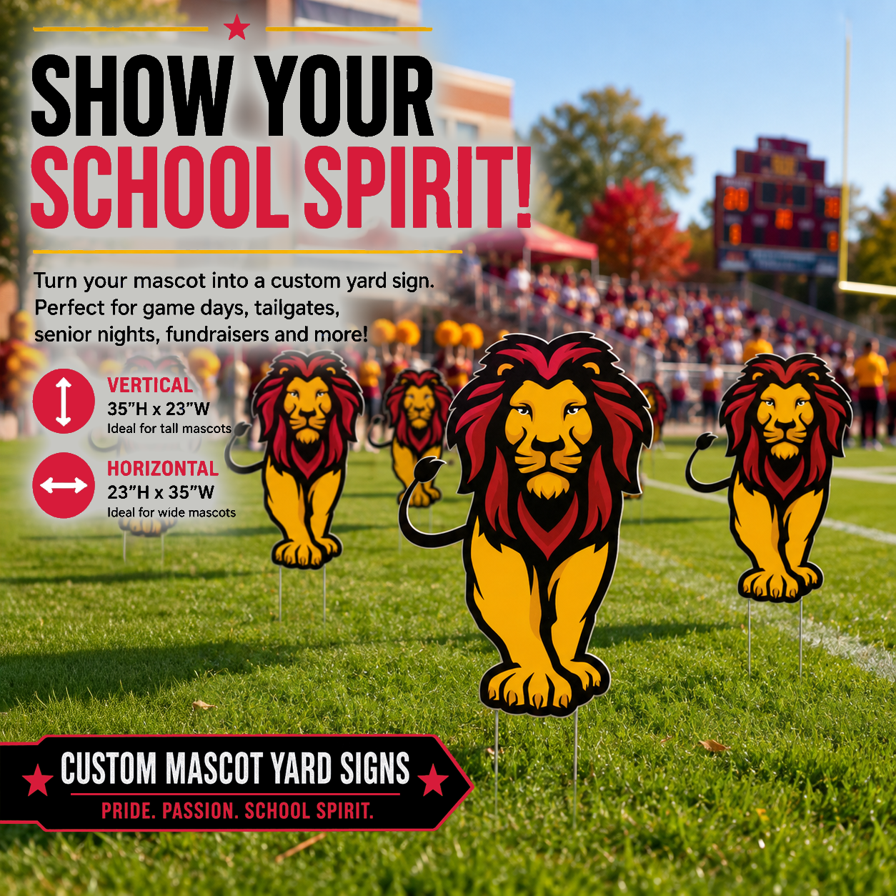 Custom School Mascot Cutout Yard Signs with EZ Stakes- Personalized School Spirit Yard Decorations