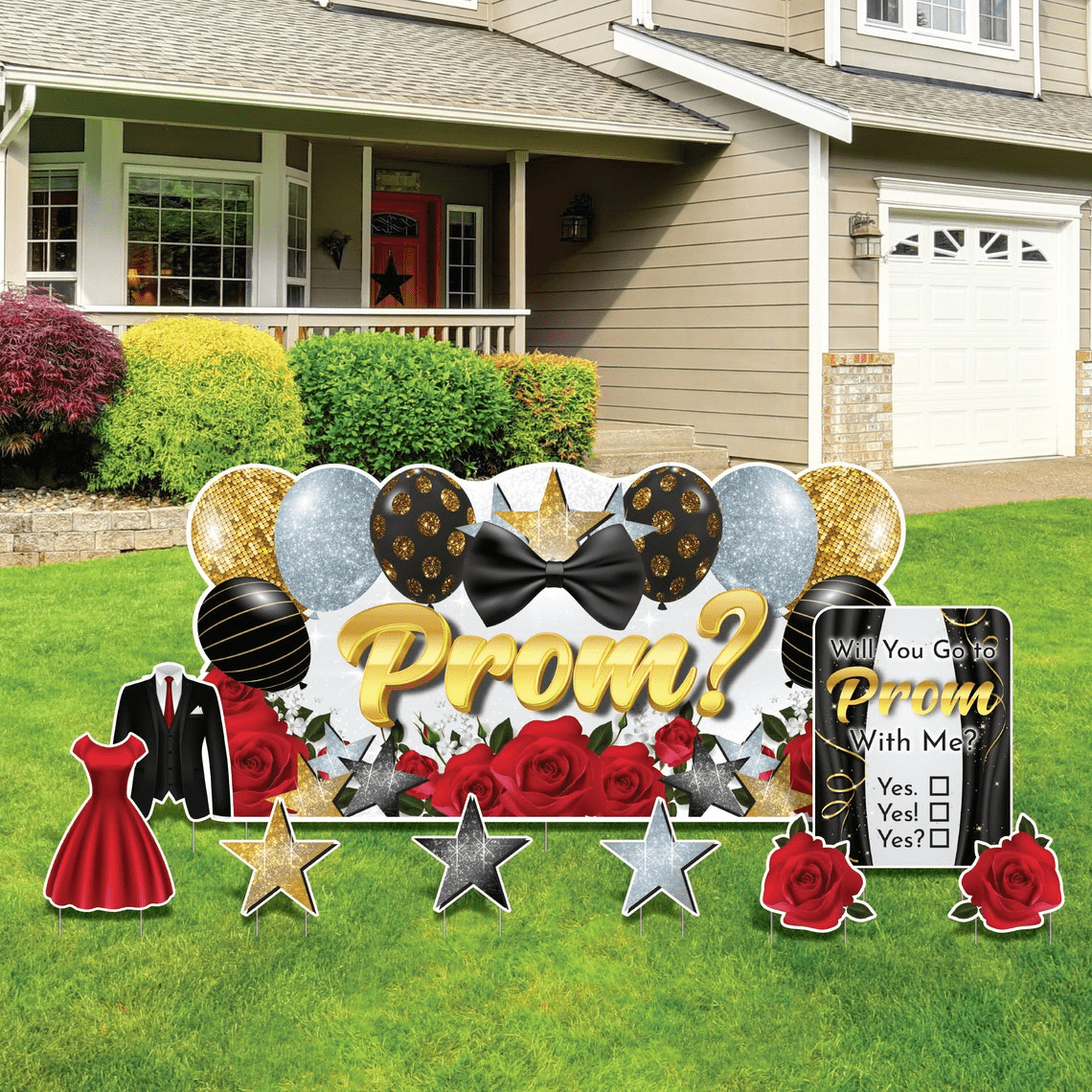Oversized Will You Go To Prom With Me? Yard Sign Set | 9pc Promposal Yard Art