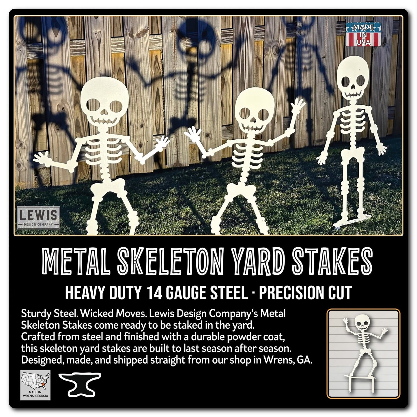 Skeleton Metal Yard Stakes – Halloween Outdoor Lawn Decor