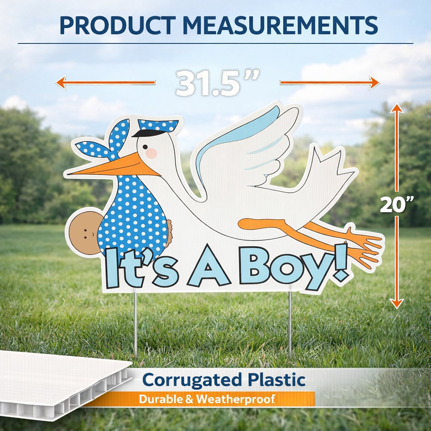 "It's a Boy" Stork Yard Sign - Baby Announcement Lawn Decoration