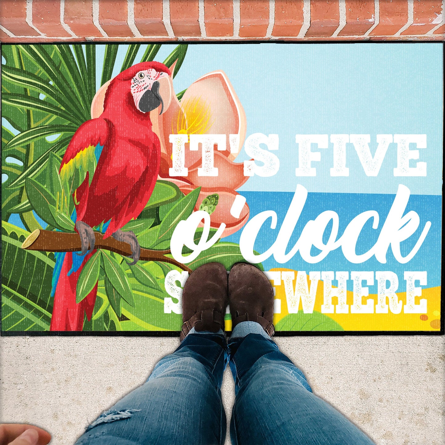 Tropical 'It's Five O'Clock Somewhere' Doormat