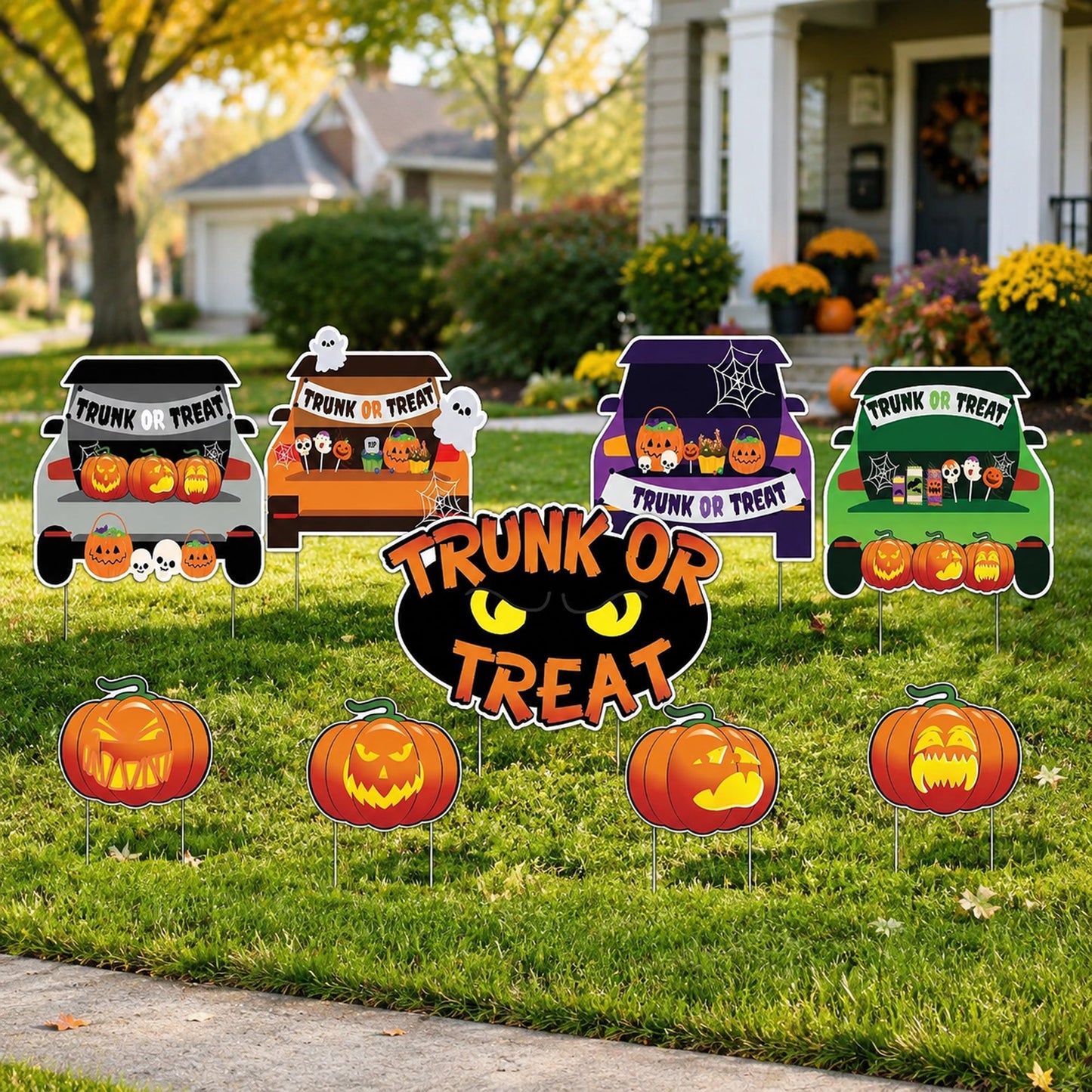 Trunk or Treat Yard Signs, Halloween Yard Decoration 9 Piece Set