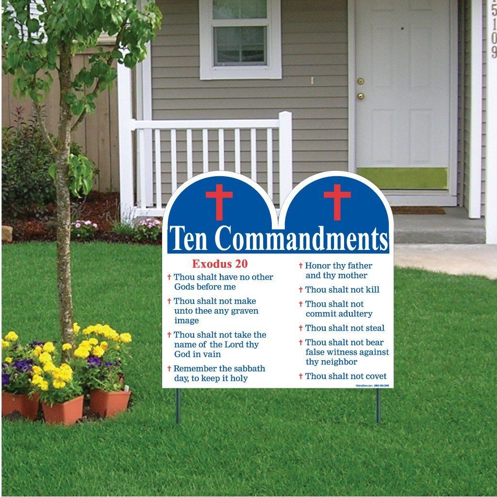Ten Commandments Shaped Yard Sign with Stakes - Religious Yard Sign - FREE SHIPPING