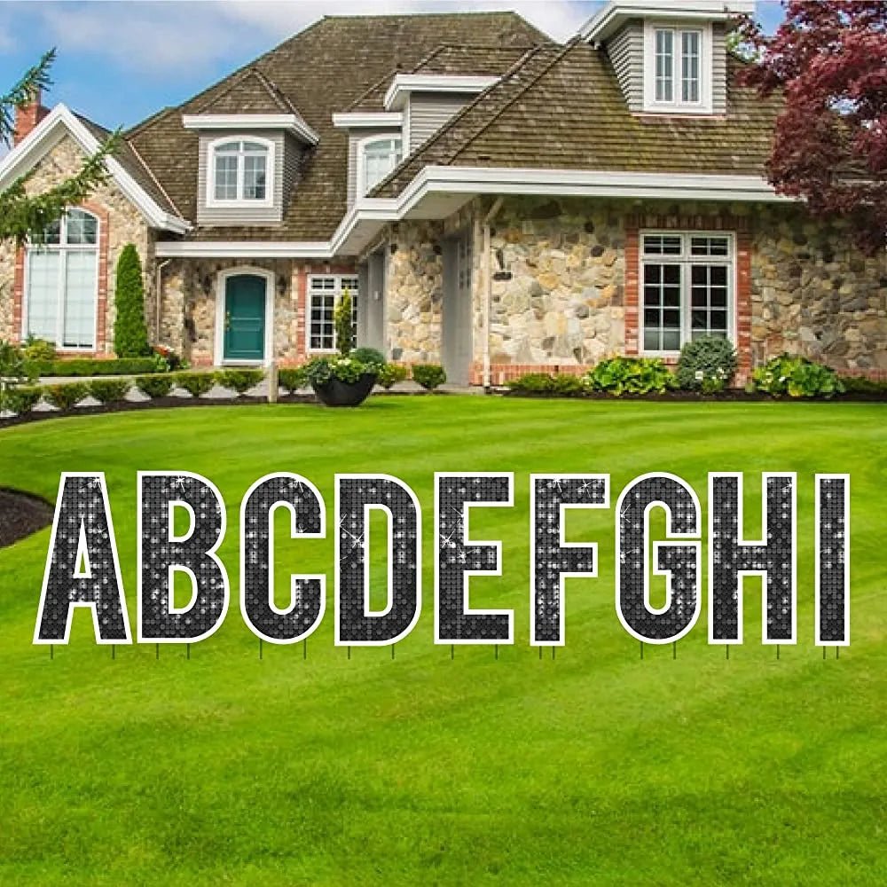 18" Alphabet Yard Card Letters | Bebas Front | Disco Sparkle | 26 pc Set