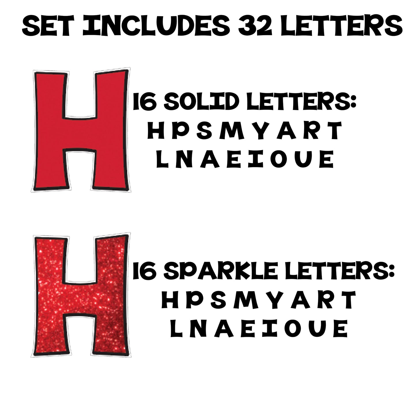 18" KG Deluxe Common Yard Letters with Black Outline, 32 Letters Include 16 Solid & 16 Sparkle