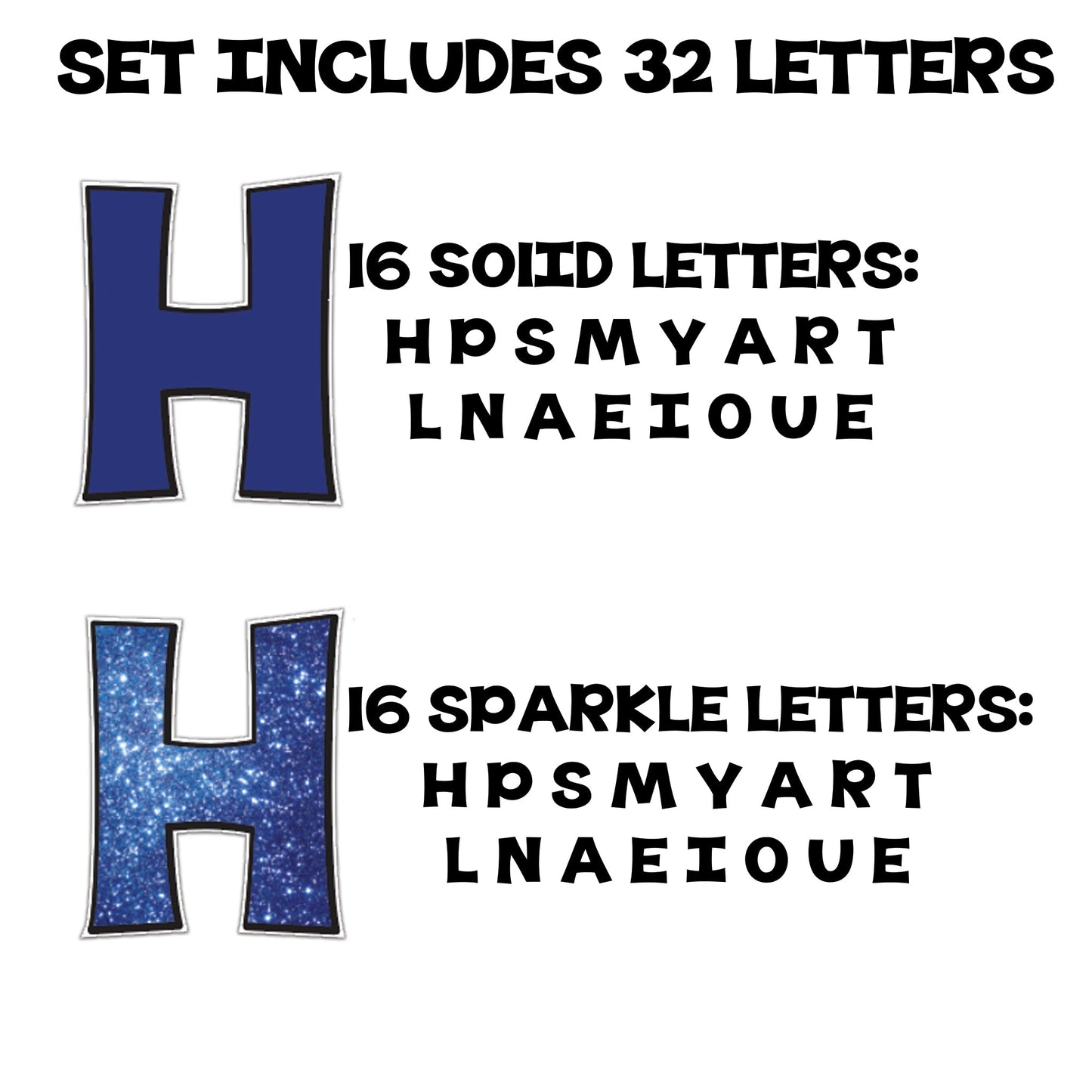 18" KG Deluxe Common Yard Letters with Black Outline, 32 Letters Include 16 Solid & 16 Sparkle