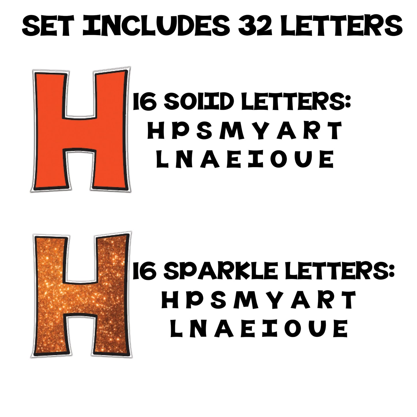 18" KG Deluxe Common Yard Letters with Black Outline, 32 Letters Include 16 Solid & 16 Sparkle