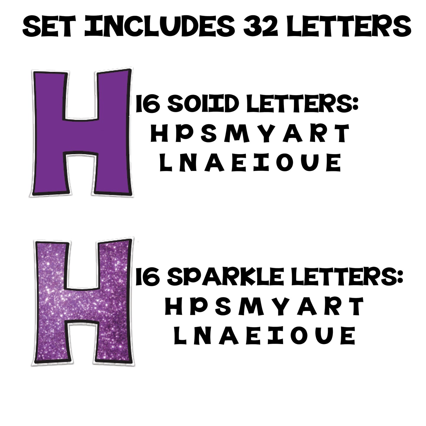 18" KG Deluxe Common Yard Letters with Black Outline, 32 Letters Include 16 Solid & 16 Sparkle