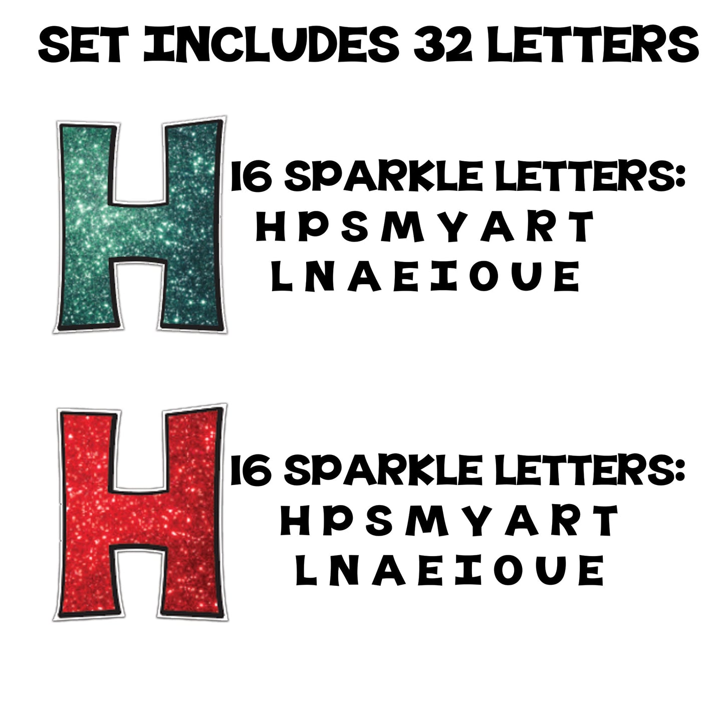 18" KG Deluxe Common Yard Letters with Black Outline, 32 Letters Include 16 Solid & 16 Sparkle