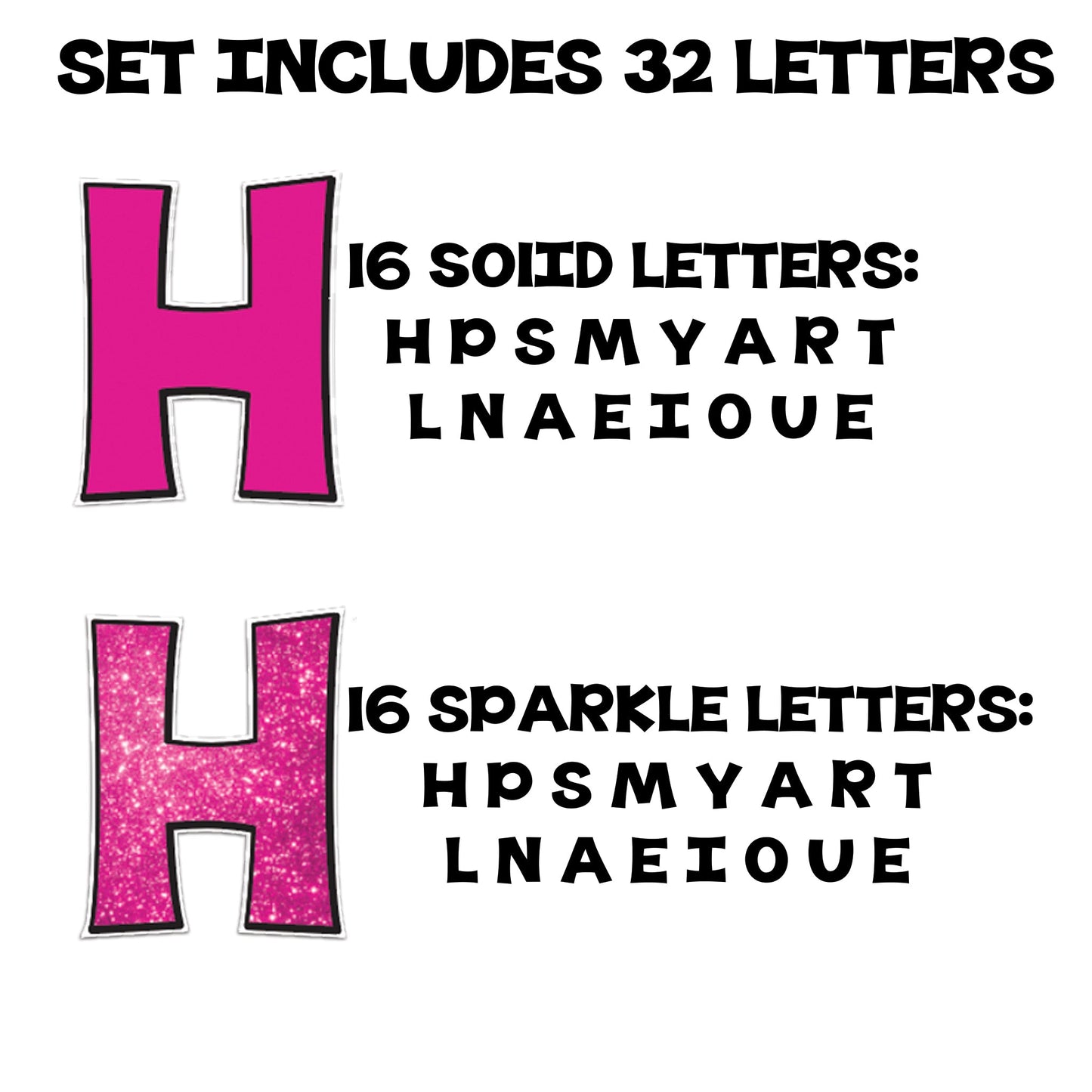 18" KG Deluxe Common Yard Letters with Black Outline, 32 Letters Include 16 Solid & 16 Sparkle