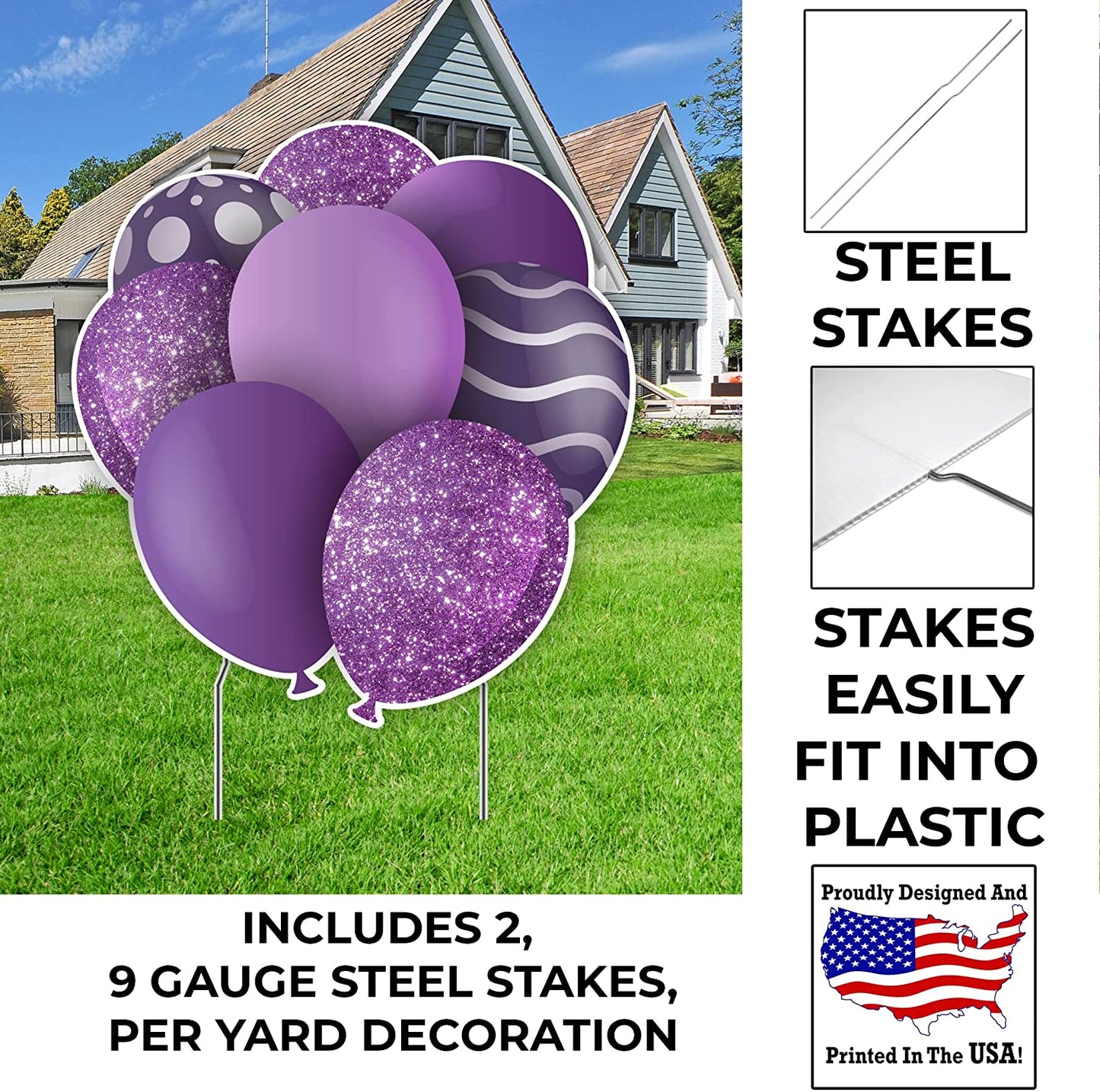 23.5" Purple Balloon Bouquets EZ Filler Yard Cards Set