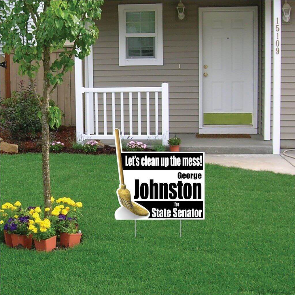 Broom Shaped Corrugated Plastic Yard Sign