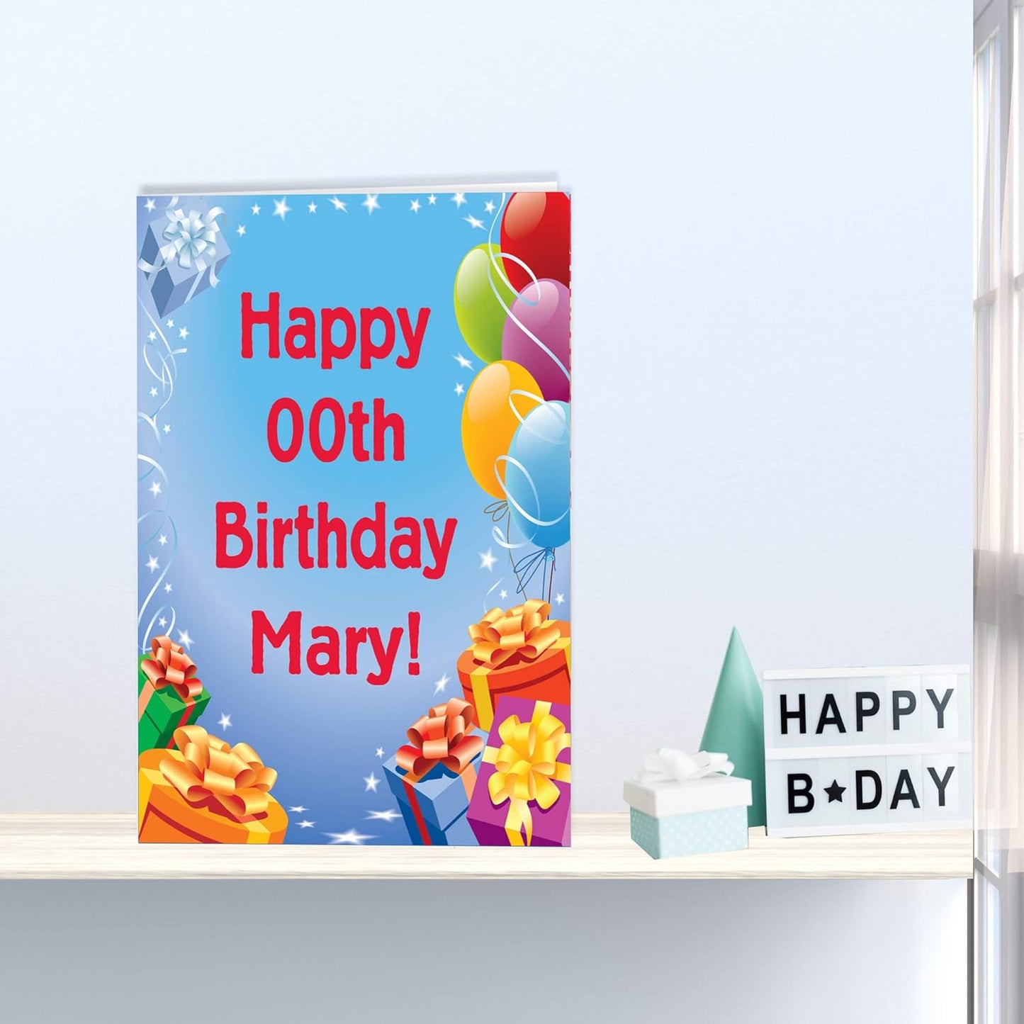 3' Custom Giant Birthday Presents & Balloons Greeting Card