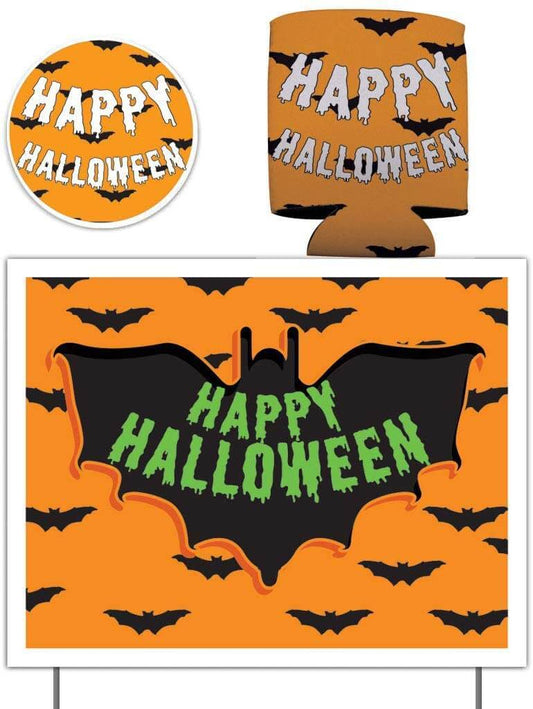 Happy Halloween Gift Pack - Yard Sign, Decal & Can Cooler - FREE SHIPPING