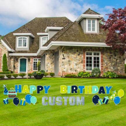 Custom Blue Happy Birthday Deluxe Yard Letters Package