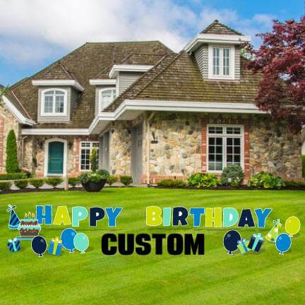 Custom Blue Happy Birthday Deluxe Yard Letters Package