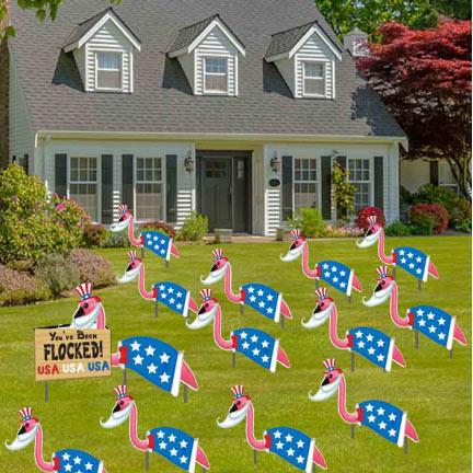 Patriotic Flockin Flamingos Yard Sign Decoration Kit - FREE SHIPPING