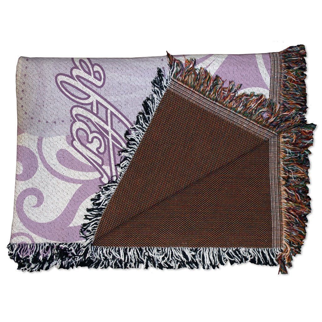 Wedding Themed Woven Blanket - "Happily Ever After" - White With Lilac