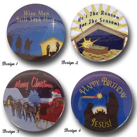 Set of 4 Different Christmas Pinback Buttons