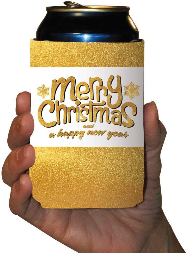 Christmas Can Coolers "Merry Christmas and A Happy New Year" | Set of 12 | 3 Of Each Color