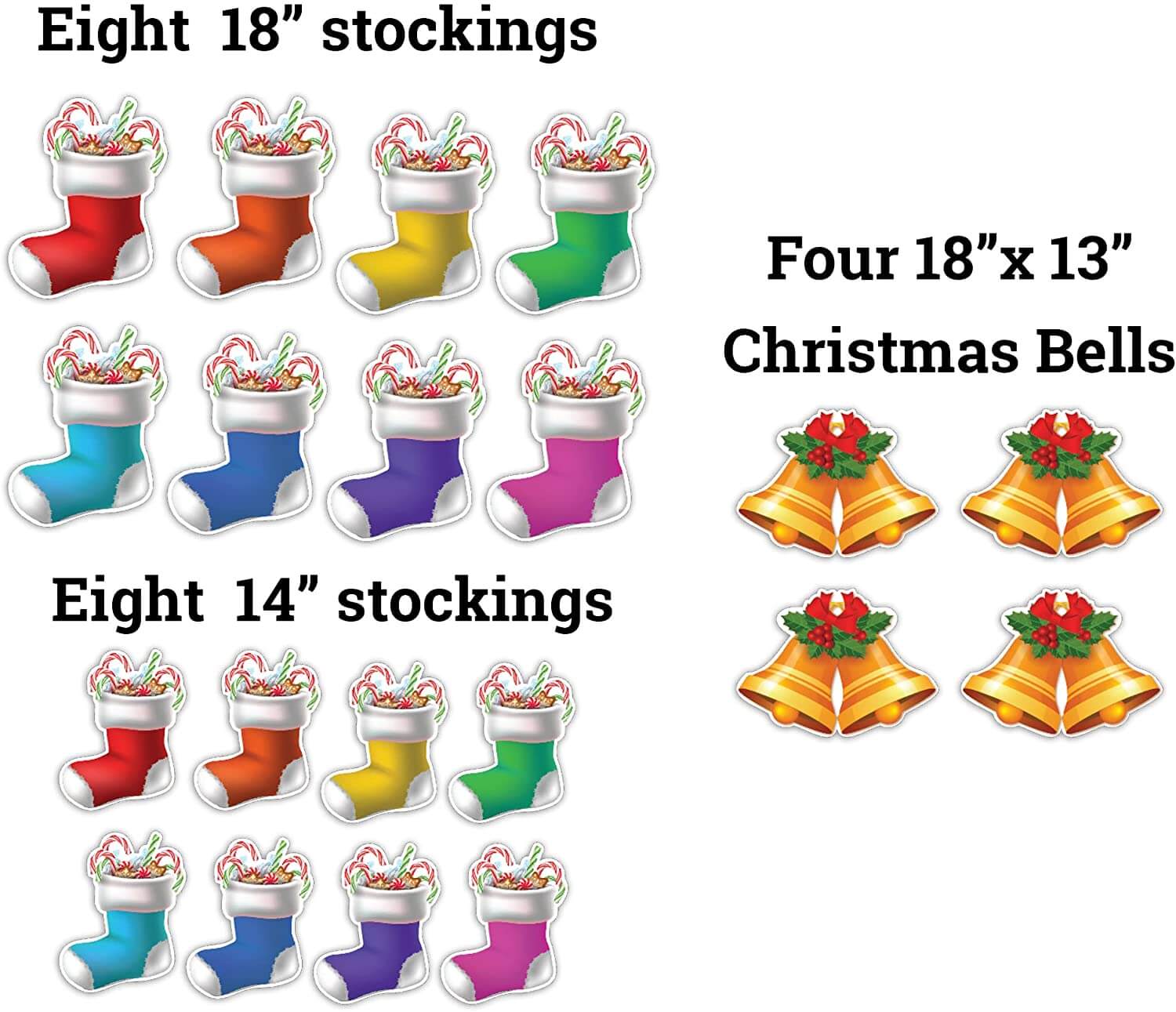 Christmas stockings and bells yard card signs