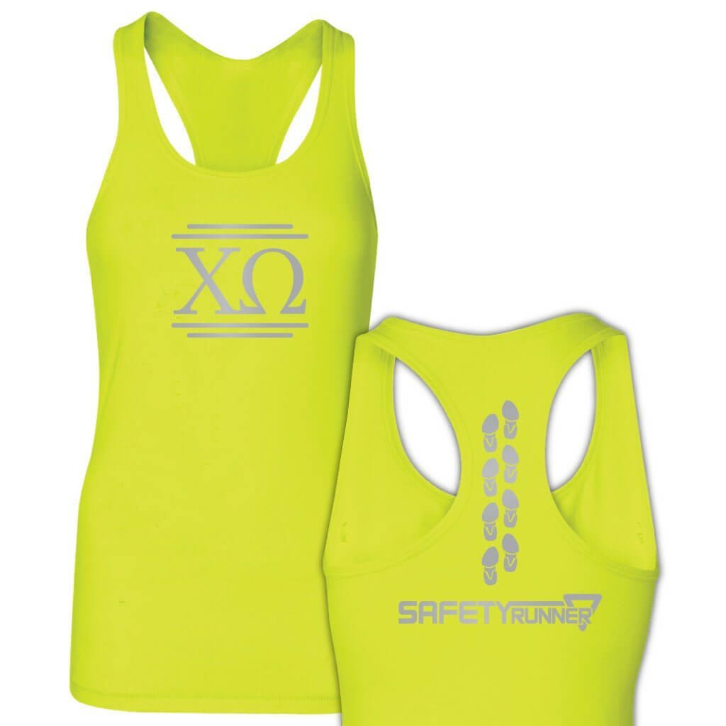 Chi Omega Neon Yellow SafetyRunner Ladies Performance Racerback Tank