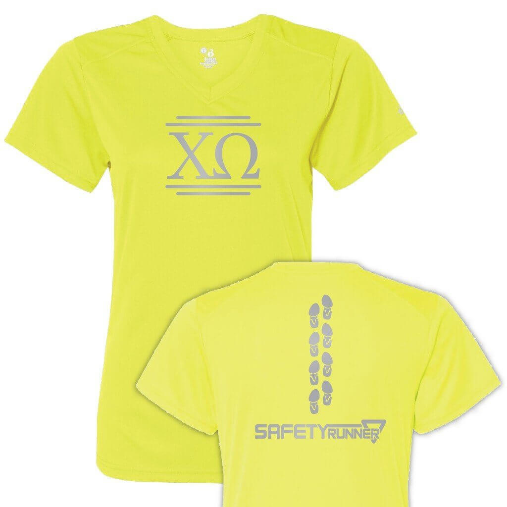 Chi Omega Women's SafetyRunner Reflective V-neck Performance Shirt - FREE SHIPPING