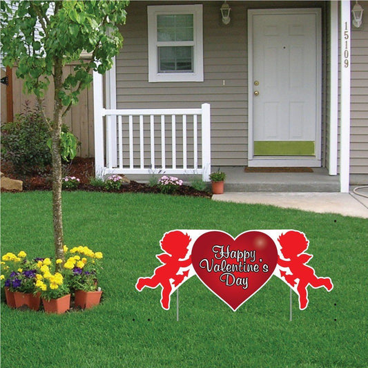 Valentine's Lawn Decoration - Happy Valentine's Day Cupid 2' x 4' Sign - FREE SHIPPING
