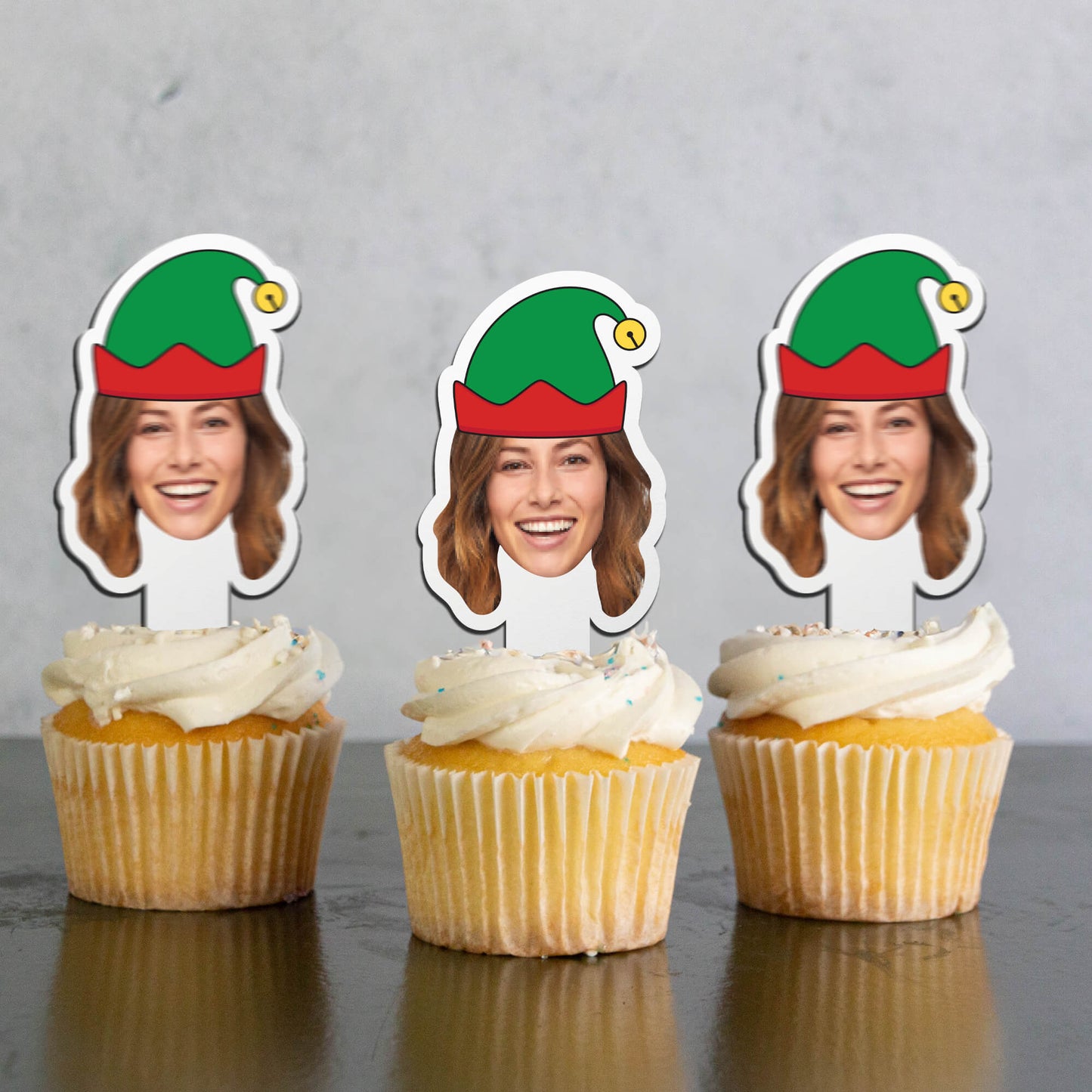 Custom Christmas Cupcake Toppers (Elf Hat)