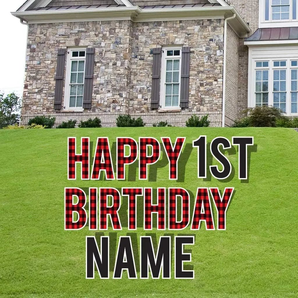 Custom Happy Birthday Buffalo Plaid Yard Card Letters