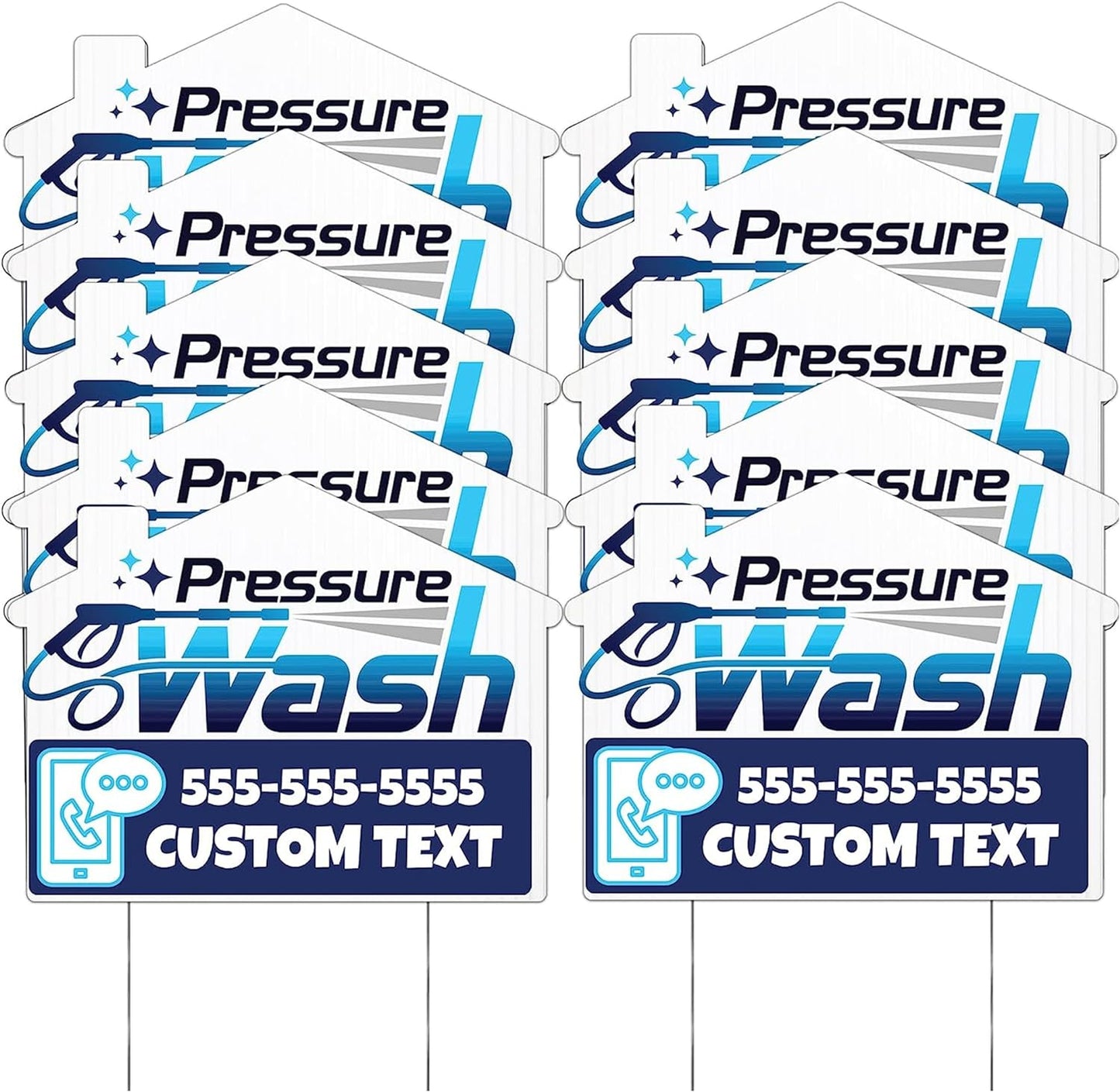Custom Pressure Wash Yard Signs | 10-Pack | 20 EZ Stakes Included