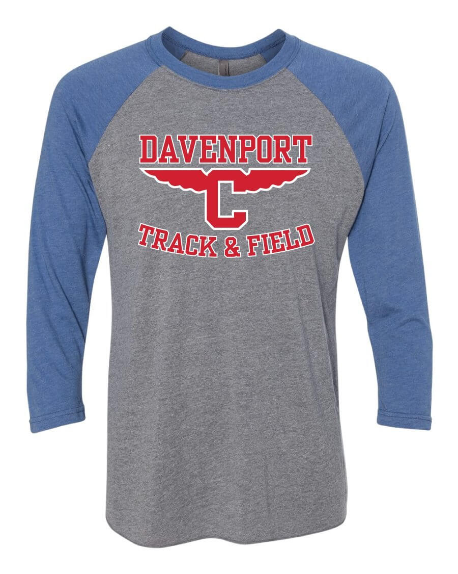 Davenport Central Track & Field Unisex Tri-Blend 3/4 Sleeve Tee