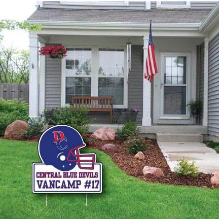 Davenport Central Custom Football Helmet Shaped Yard Sign