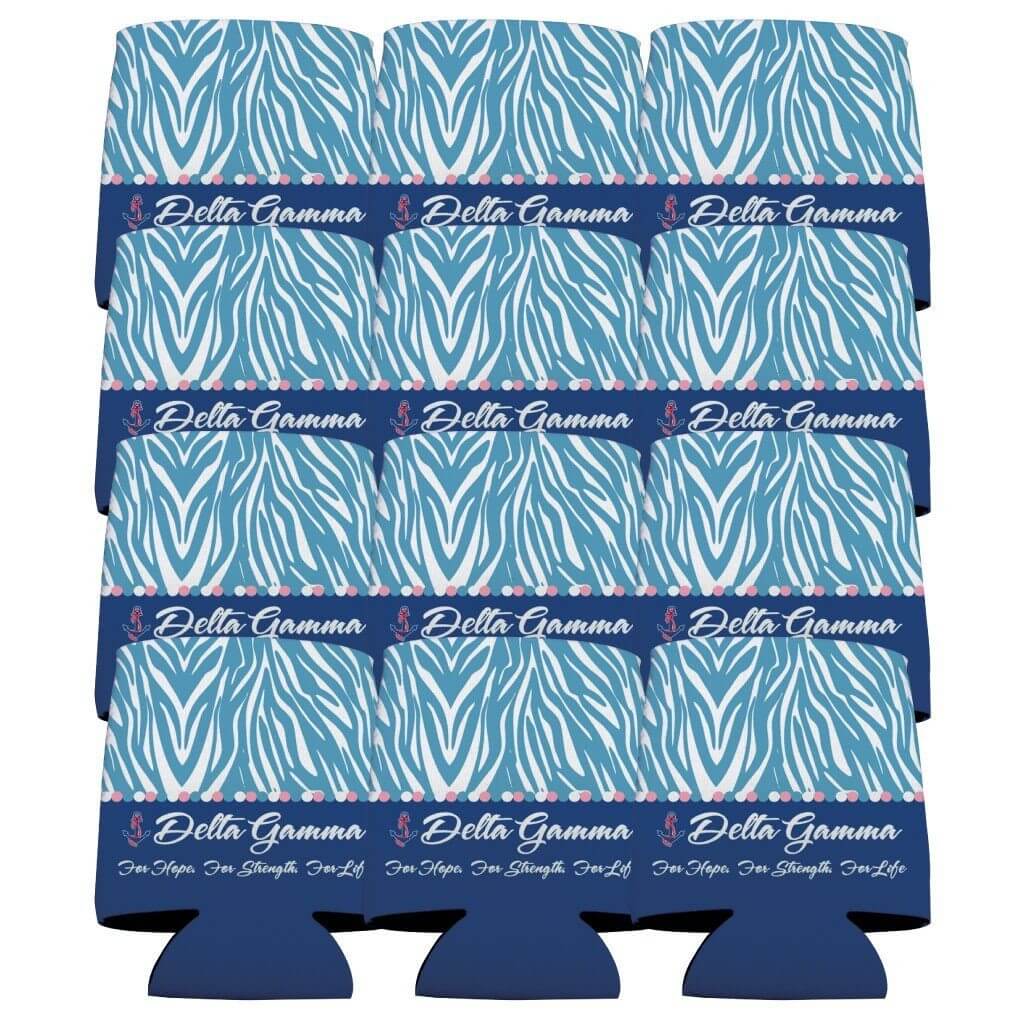 Delta Gamma Can Cooler Set of 12 - Zebra Print FREE SHIPPING