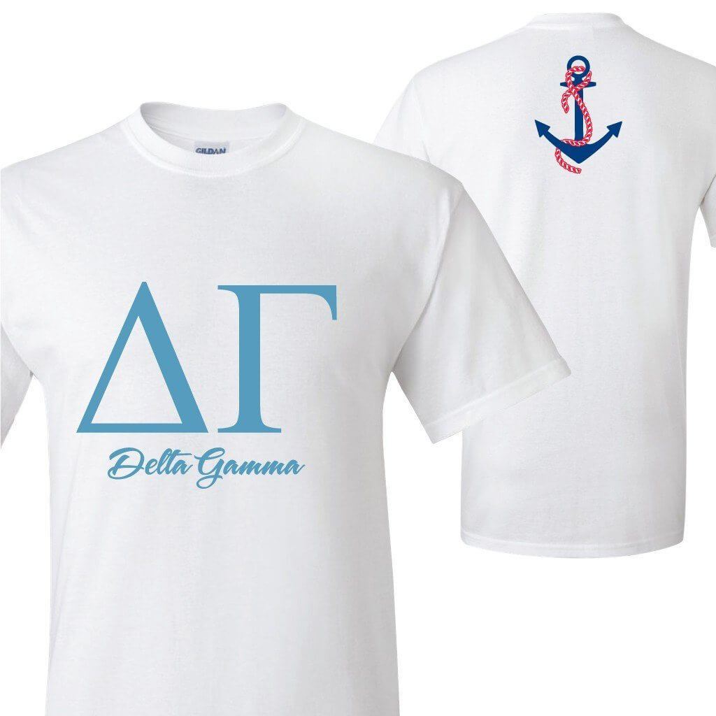 Delta Gamma Standard T-Shirt - Greek Letters (front) Anchor (back) - FREE SHIPPING